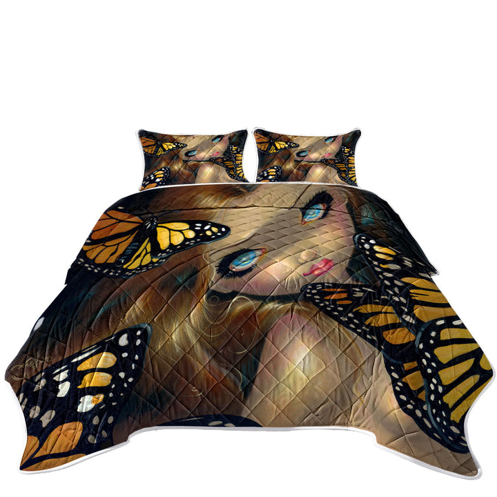 Girl Nymph with Monarchs Butterflies Quilts for sale