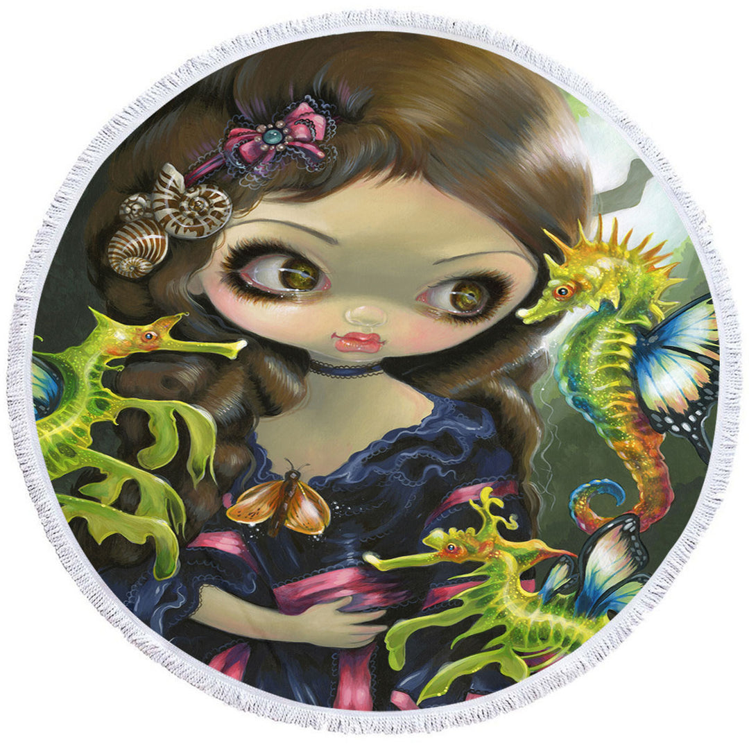 Girl and the Sea Dragon and Seahorse Lightweight Beach Towel