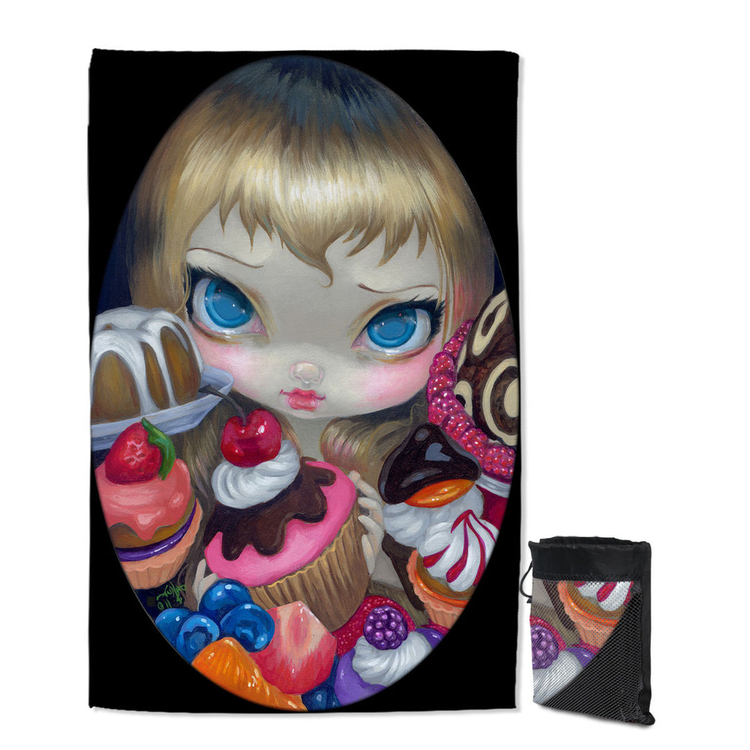 Girl with Tea Party Treats and Cakes Beach Towel