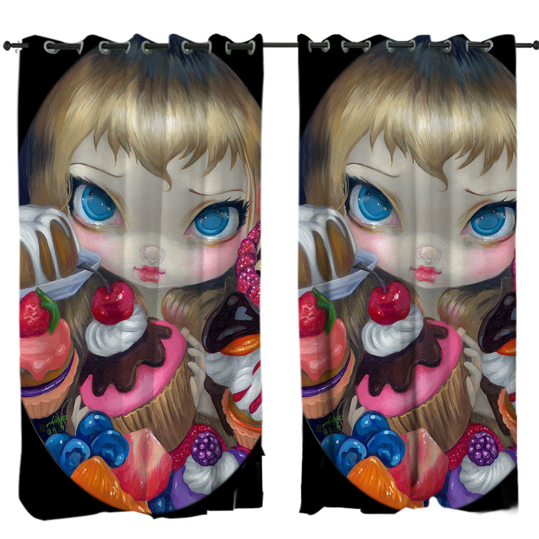 Girl with Tea Party Treats and Cakes Curtain