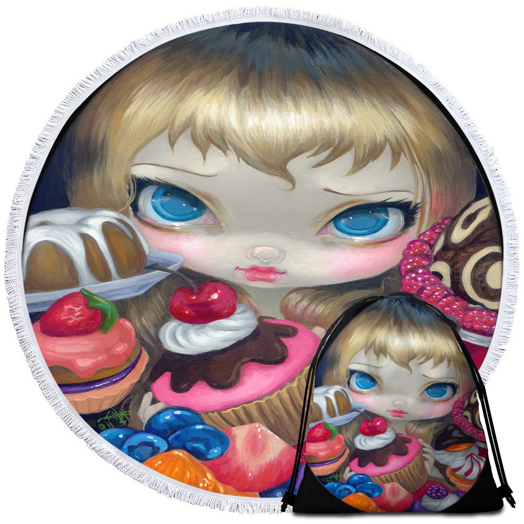 Girl with Tea Party Treats and Cakes Girls Beach Towels