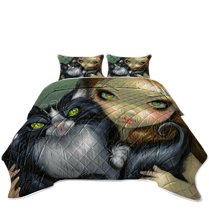 Girl with Tricksy Tuxedo Cat Quilt