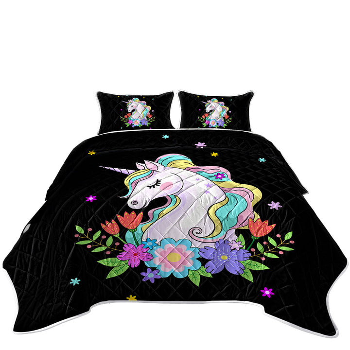 Girlish Flowers and Unicorn Quilt
