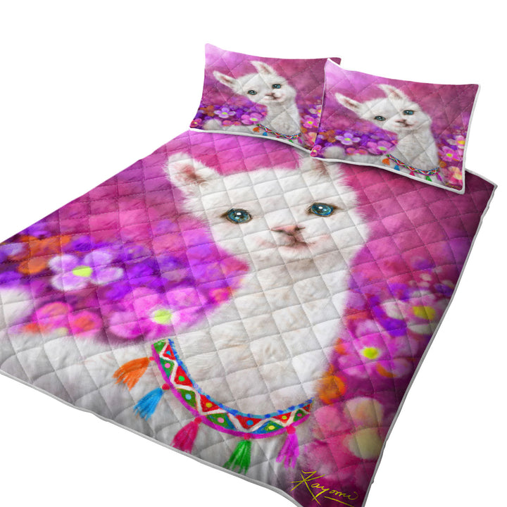 Girls Art Designs Purplish Happy Llama Coverlets