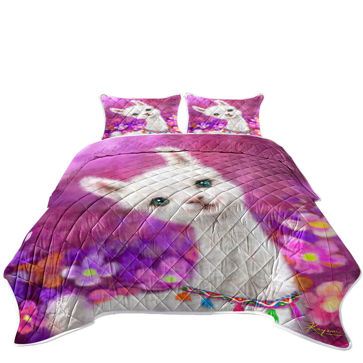 Girls Art Designs Purplish Happy Llama Quilt