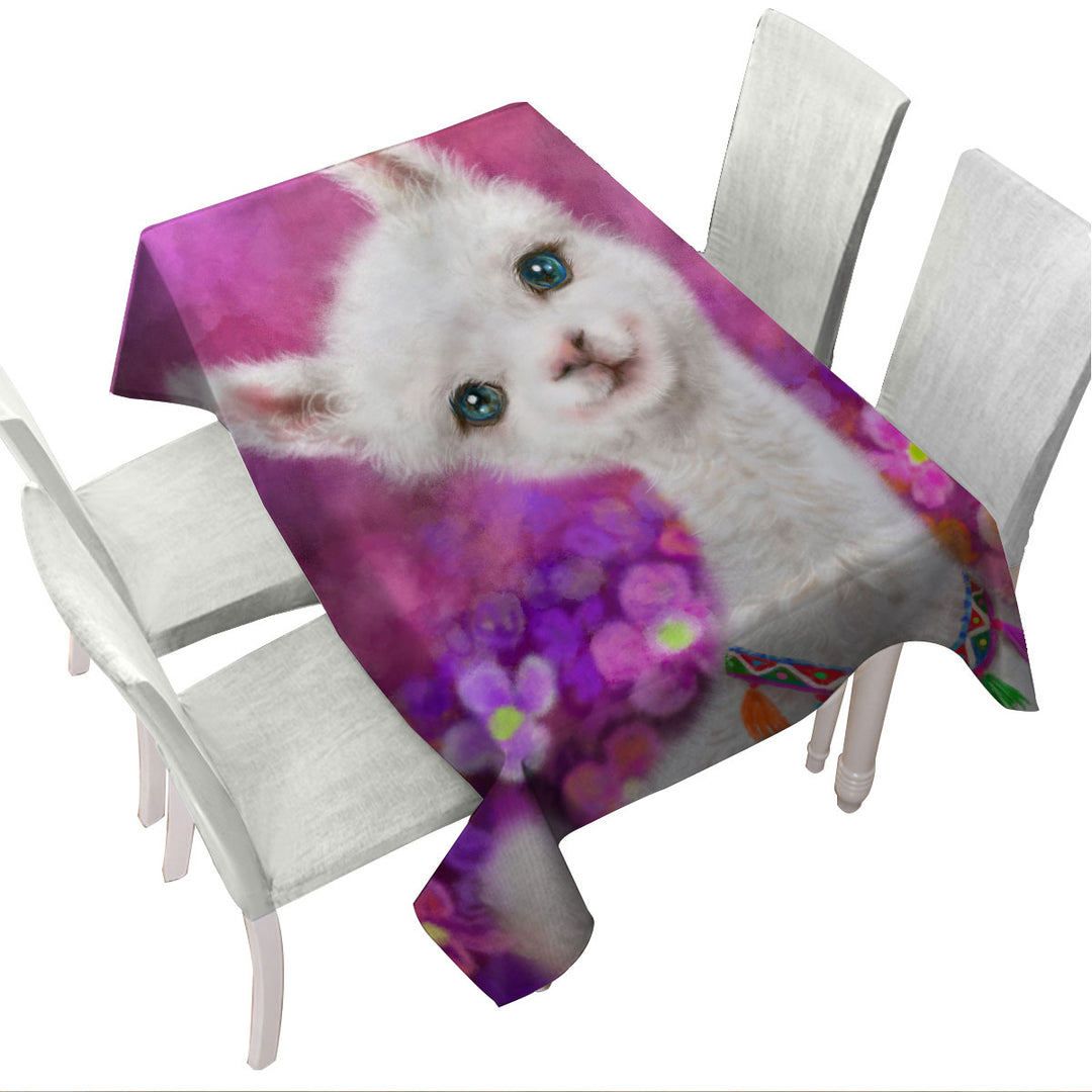 Girls Art Designs Purplish Happy Llama Tablecloth