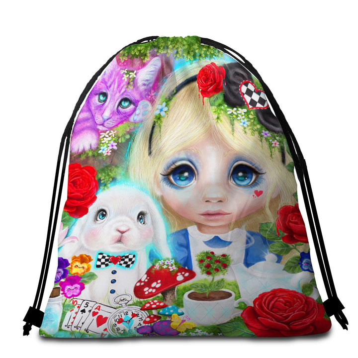Girls Beach Towel Bags Art Curious Little Alice Girl