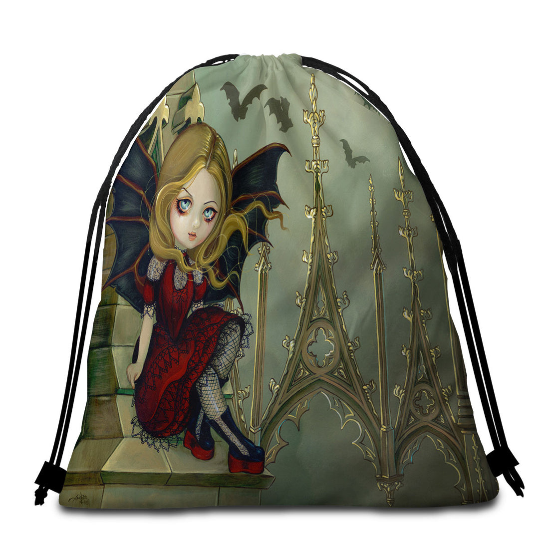 Girls Beach Towels with Bat Winged Fairy Bats in the Belfry