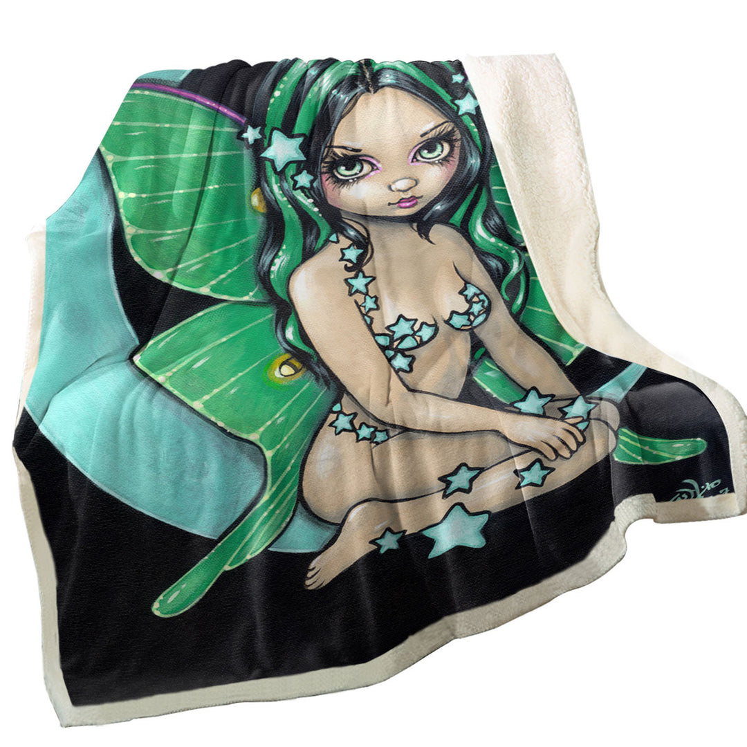 Girls Decorative Throws Luna a Star Studded Green Highlights Little Fairy