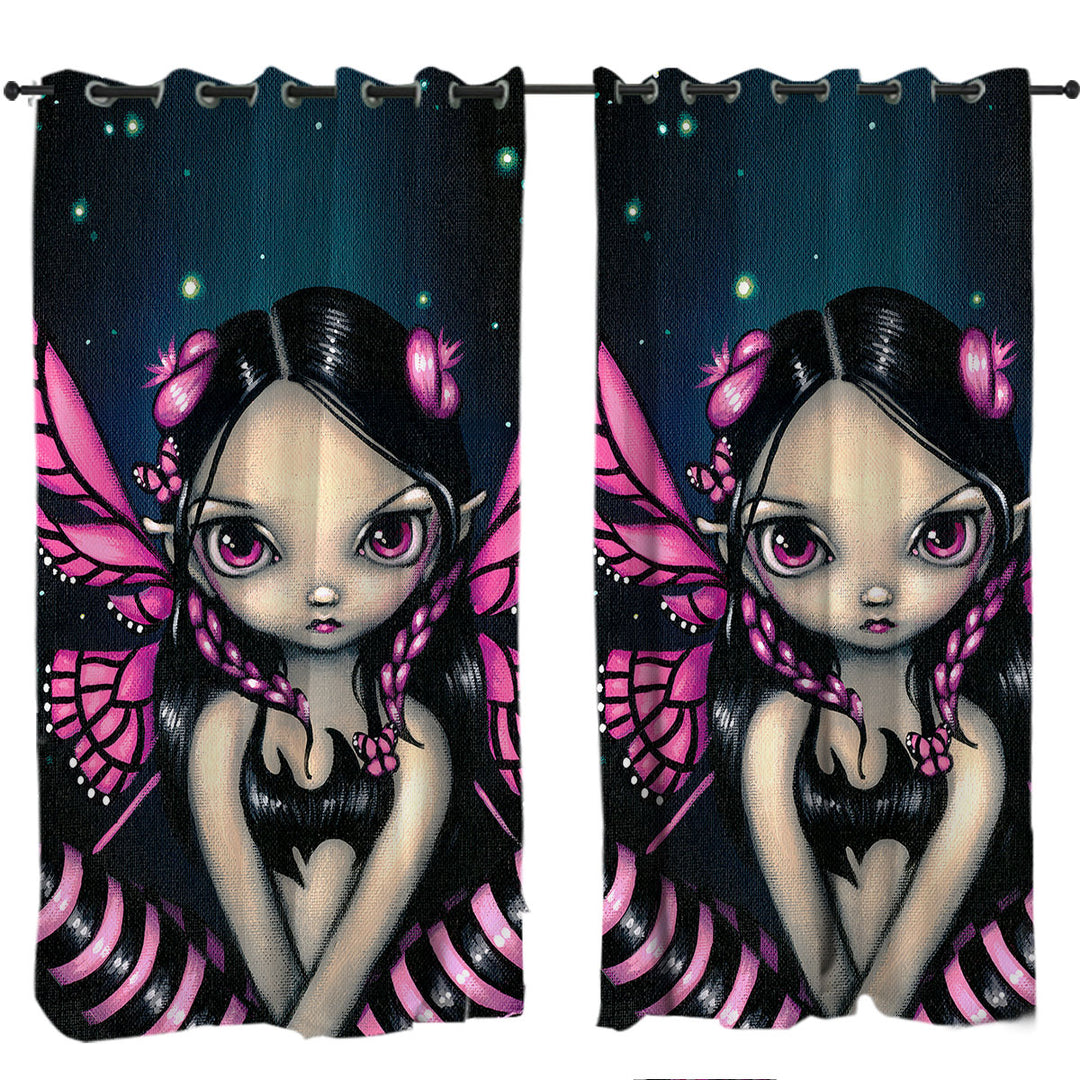 Girls Painting Pink Butterfly Fairy Curtain