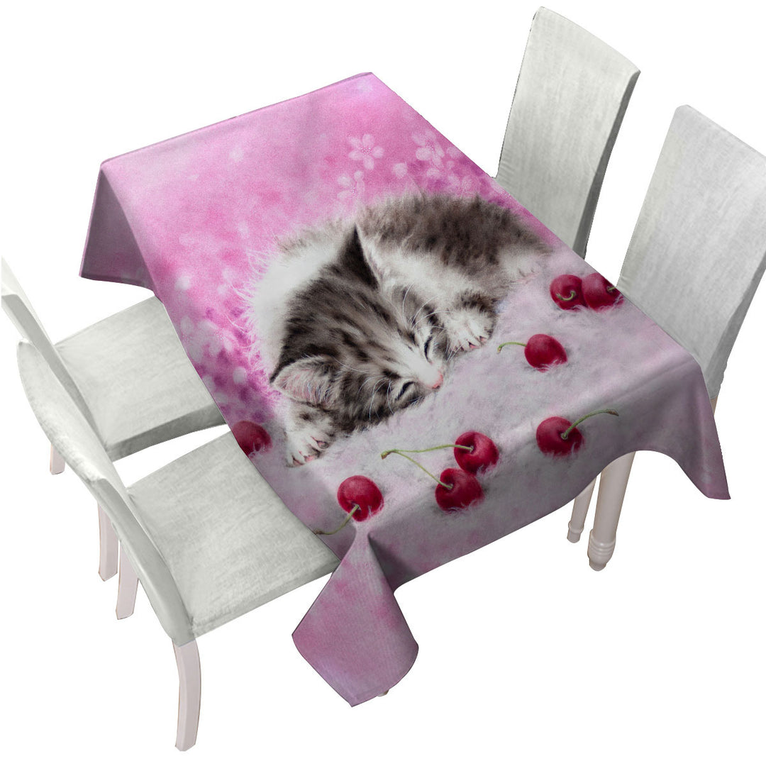 Girls Pink Art Drawings Cherry Dream Kitty Cat Custom table Covers