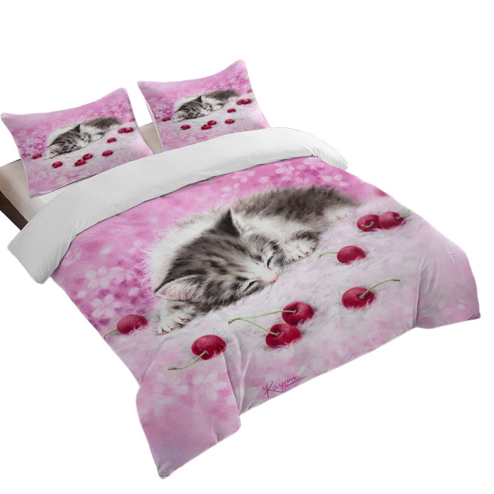 Girls Pink Art Drawings Cherry Dream Kitty Cat Daybed Covers Sets