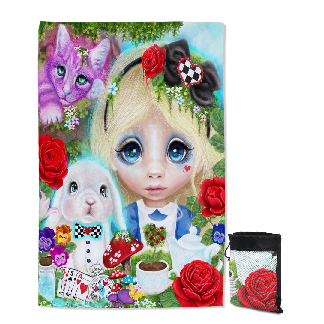 Girls Quick Dry Beach Towel for Swims Art Curious Little Alice Girl
