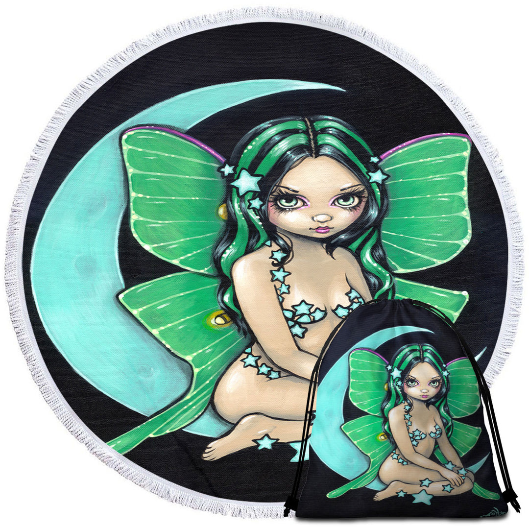 Girls Round Towel Luna a Star Studded Green Highlights Little Fairy