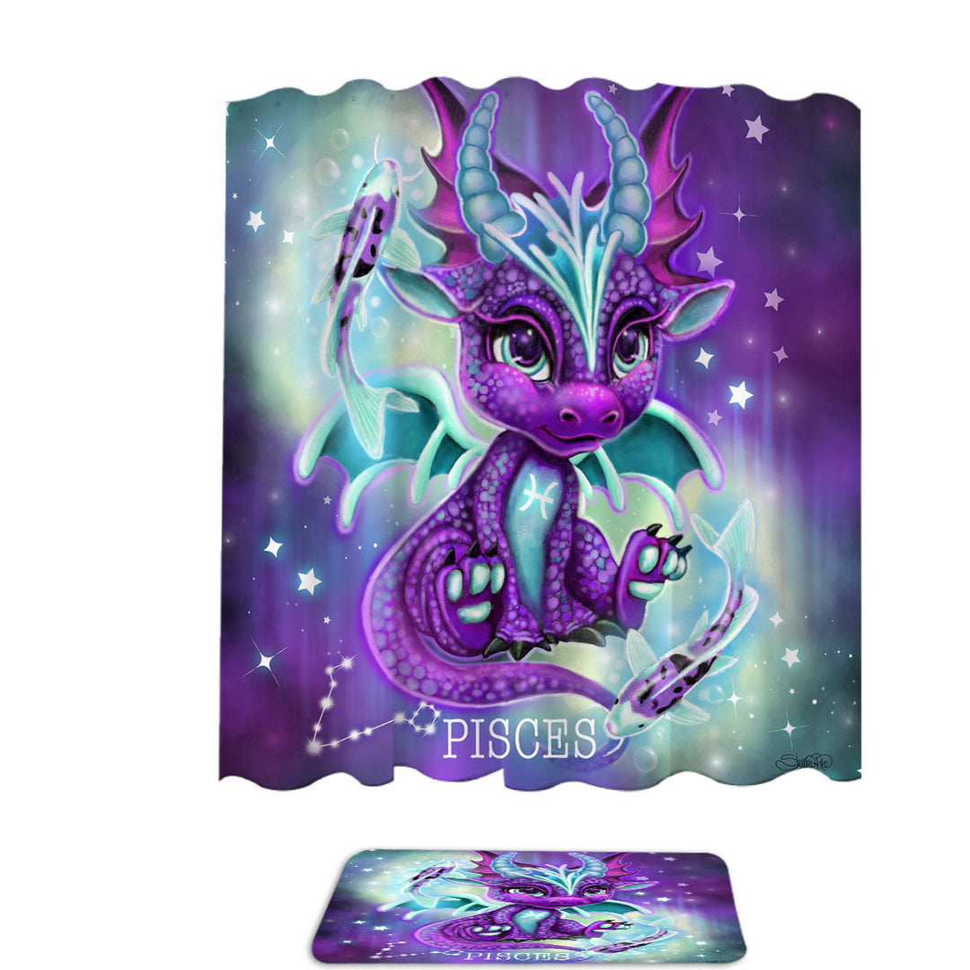Girls Shower Curtains Koi Fish and Pisces Lil Dragon