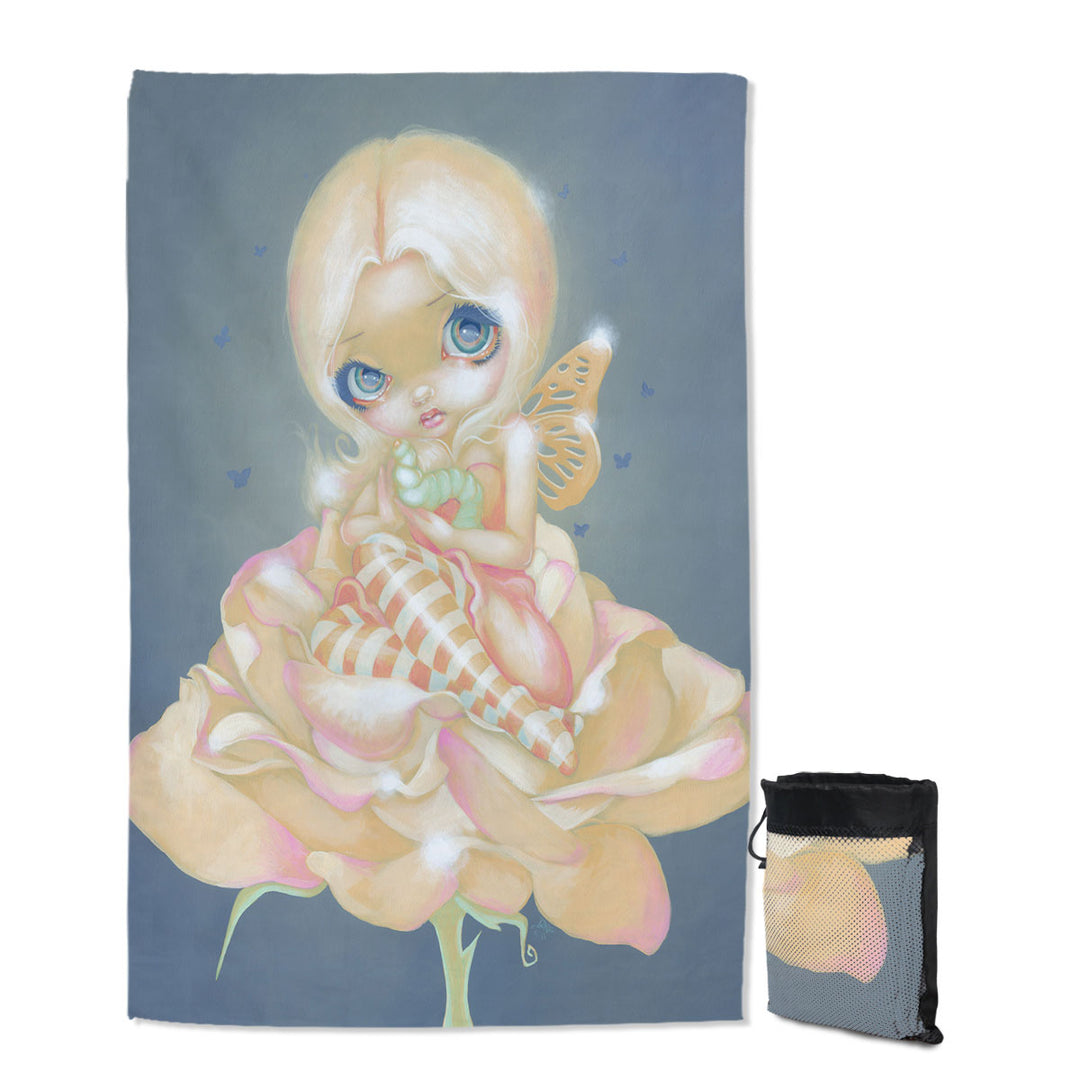 Girls Travel Beach Towel Fine Art the Sick Rose Fairy with Worm on Rose