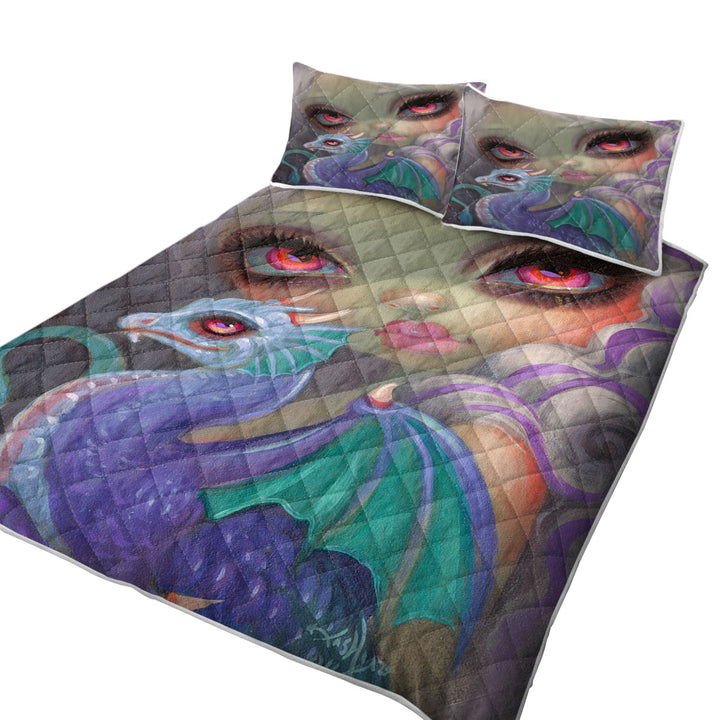 Girly Art Violet Icing Big Eyed Girl and Dragonling Quilts for Beds