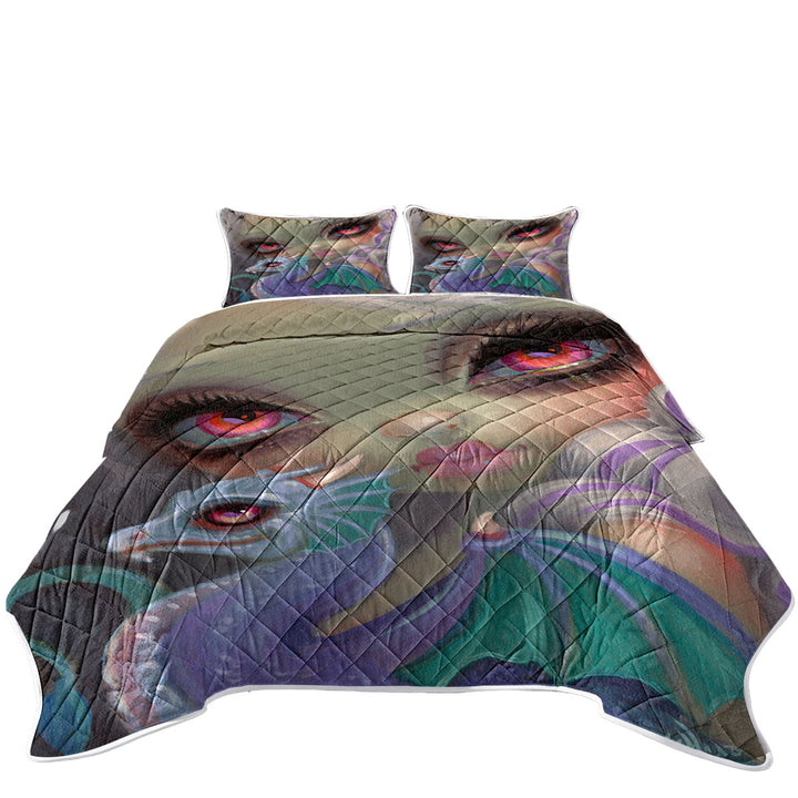 Girly Art Violet Icing Big Eyed Girl and Dragonling Twin Quilt