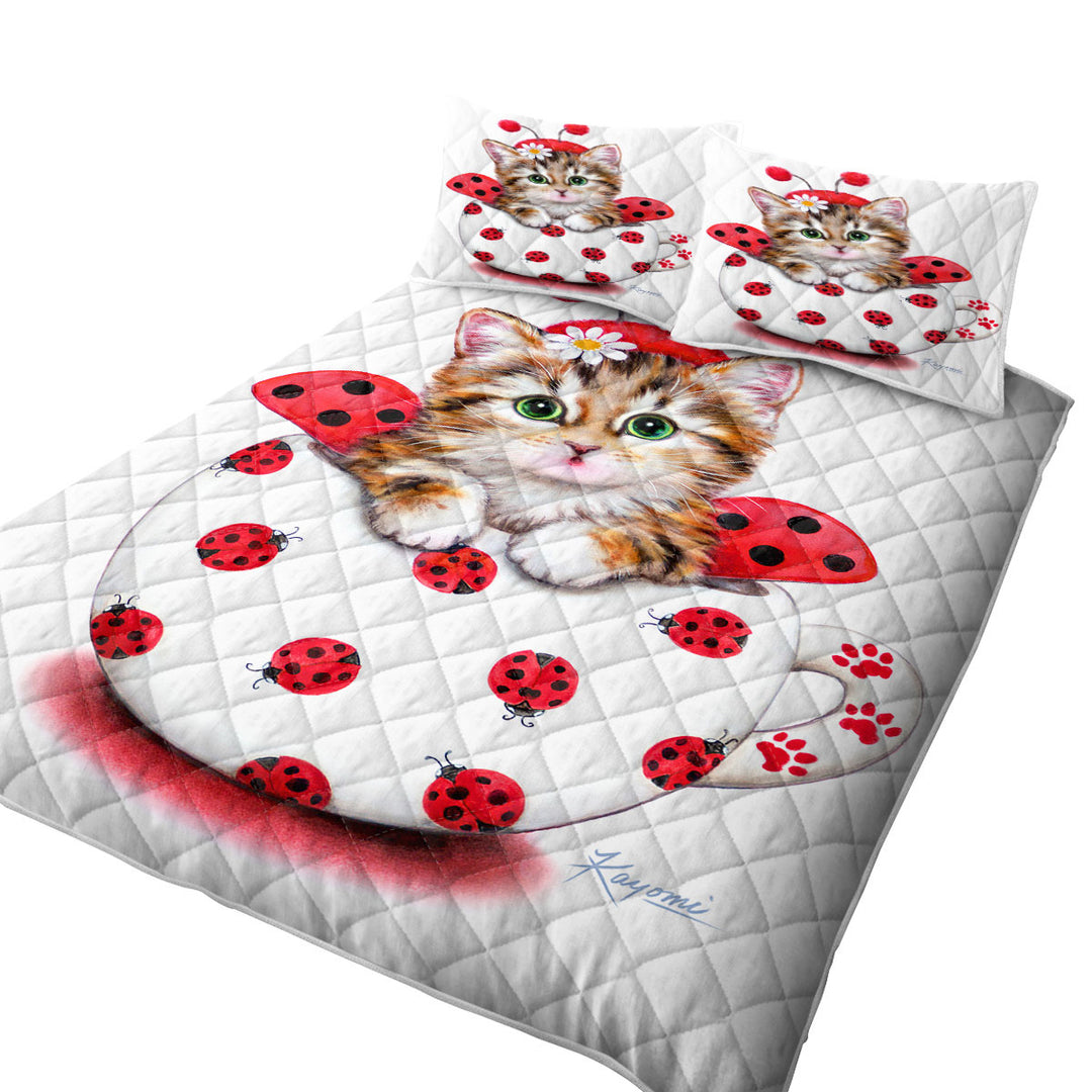 Girly Cat Art Drawings the Cup Kitty Lady Bug Coverlets