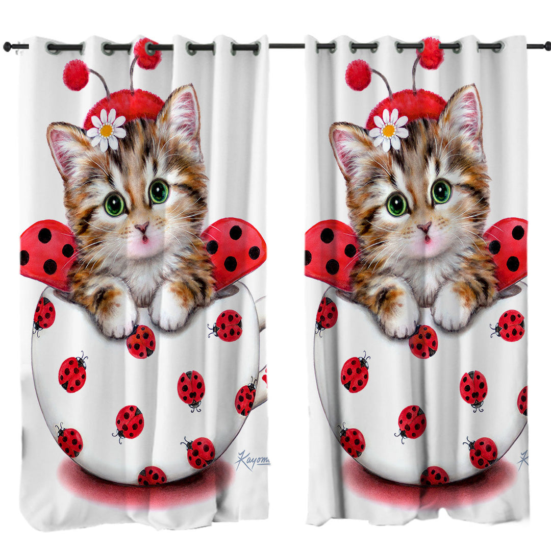 Girly Cat Art Drawings the Cup Kitty Lady Bug Curtain
