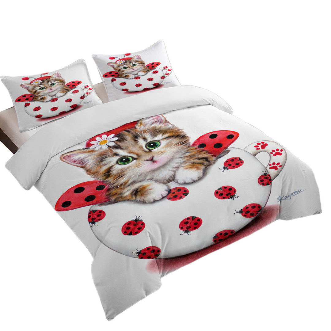 Girly Cat Art Drawings the Cup Kitty Lady Bug Duvet Covers
