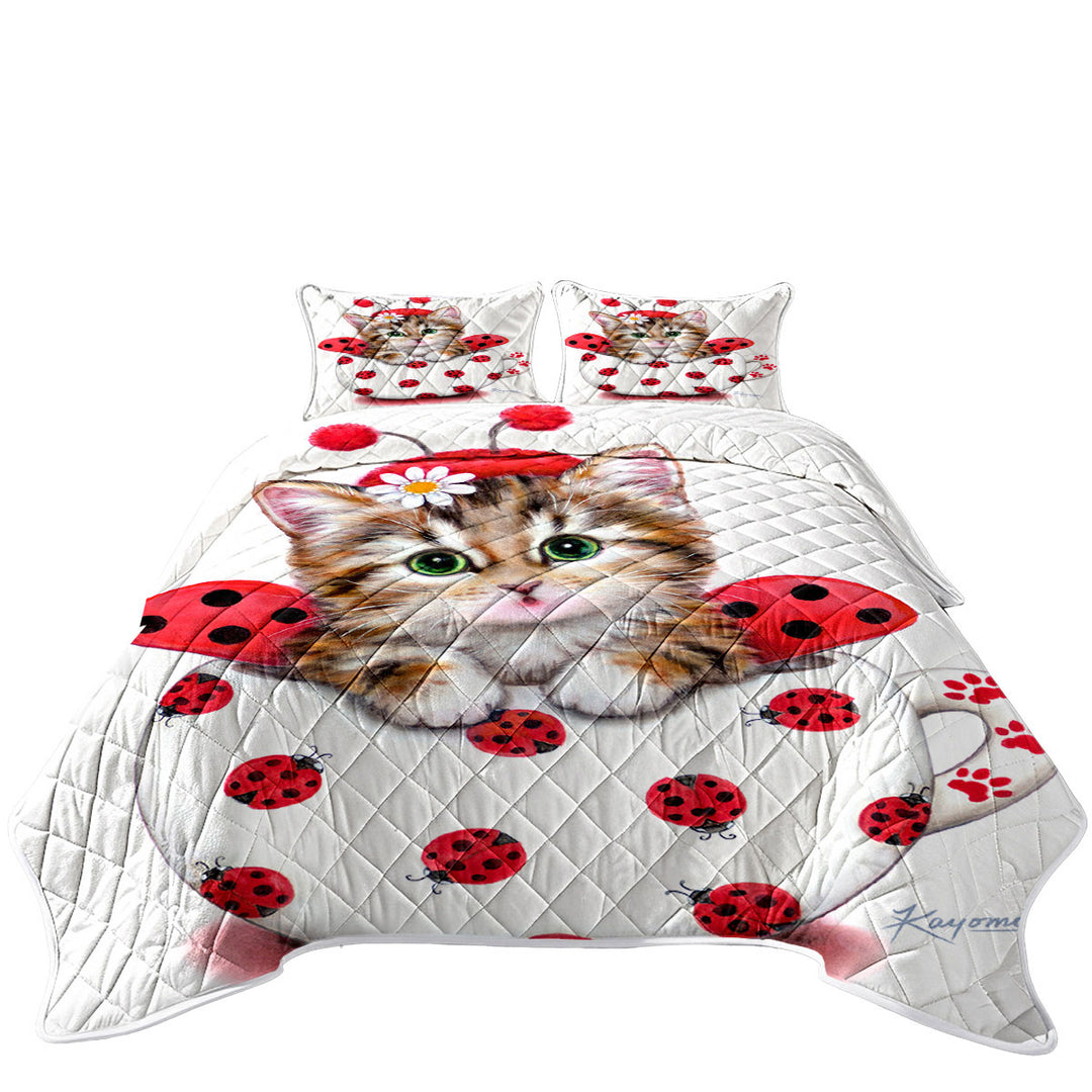 Girly Cat Art Drawings the Cup Kitty Lady Bug Quilt