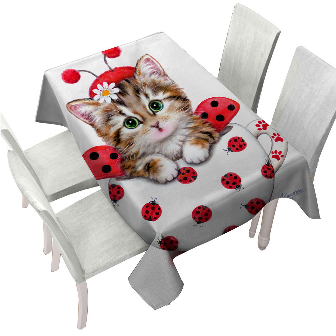 Girly Cat Art Drawings the Cup Kitty Lady Bug Table Cover