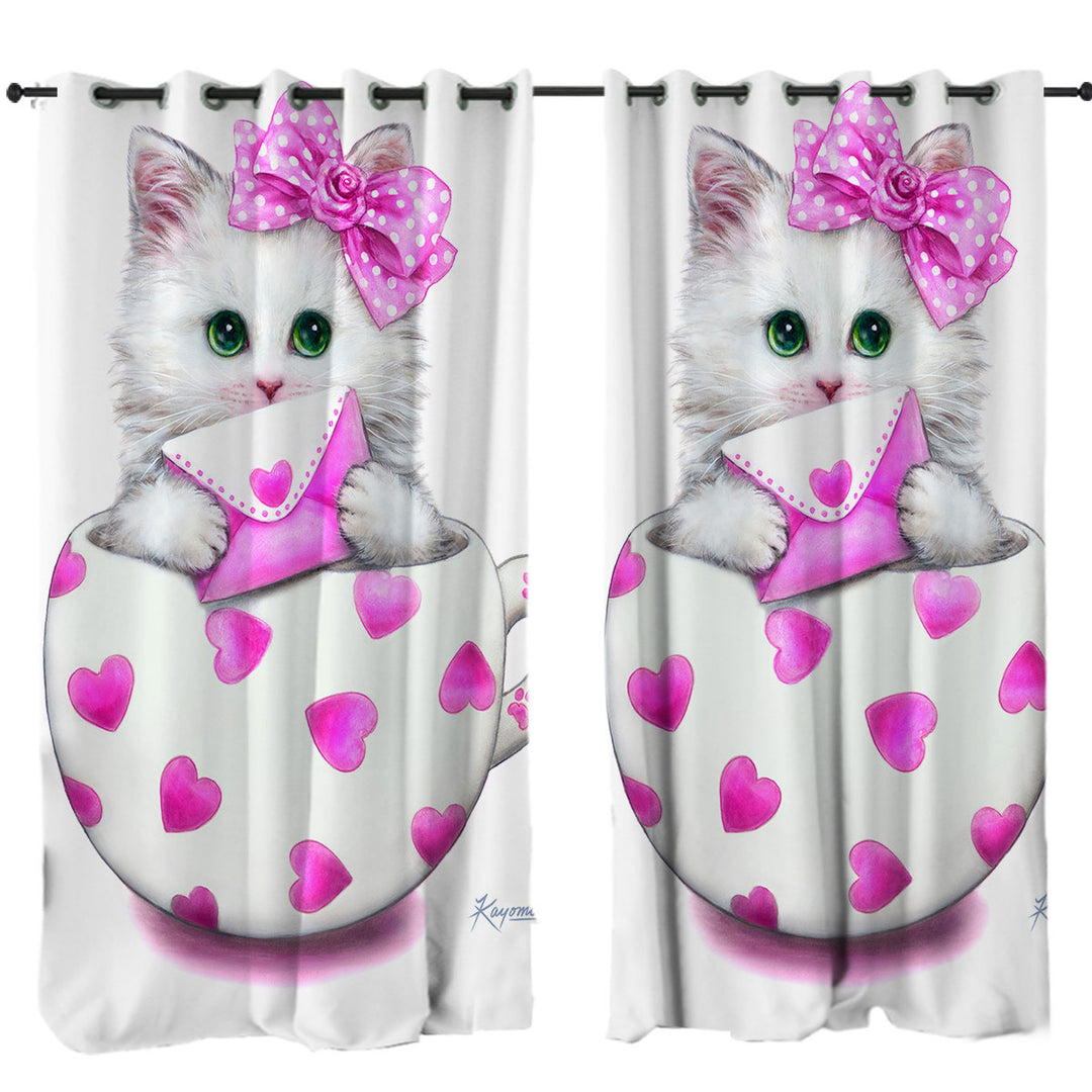 Girly Cat Art Drawings the Hearts Cup Kitty Curtains