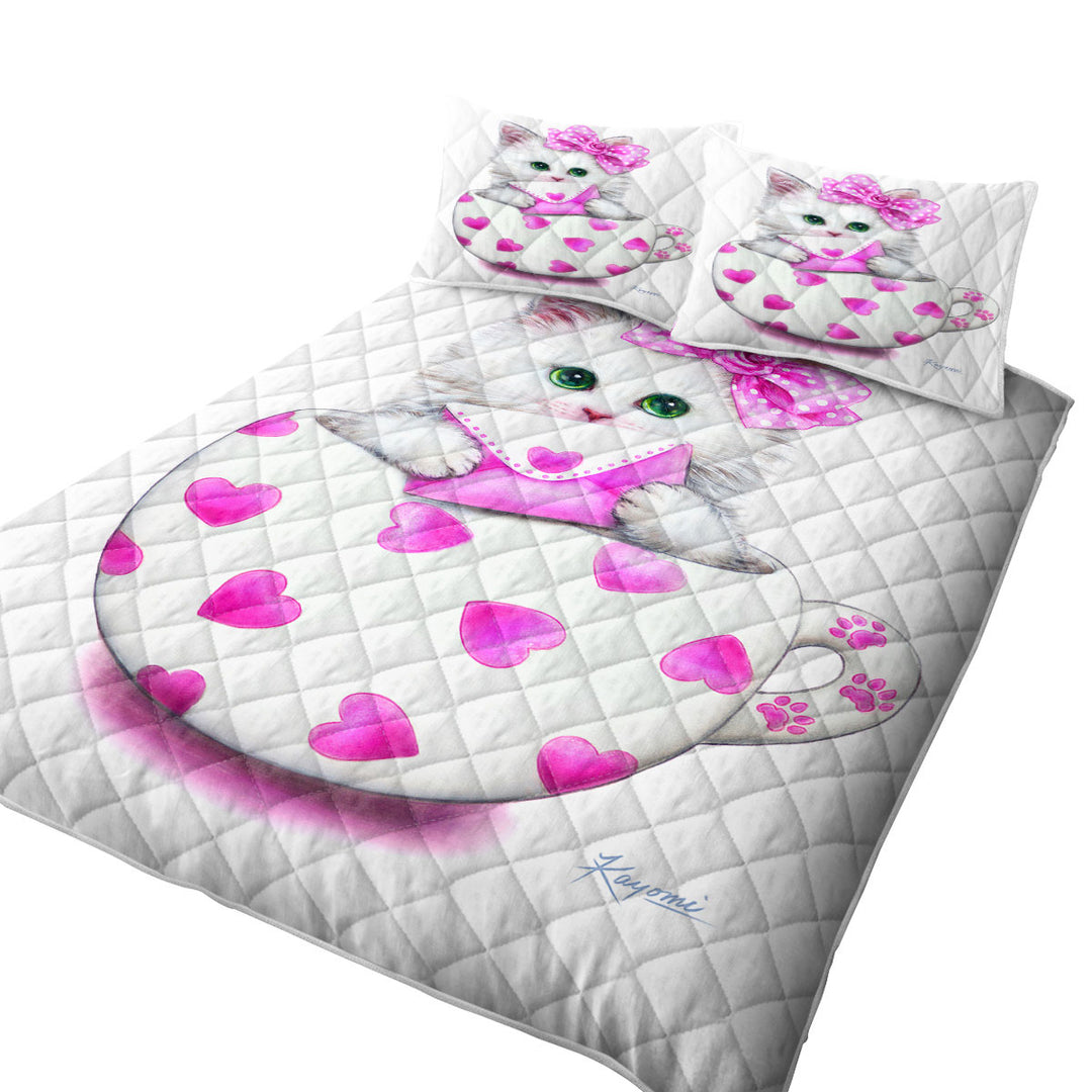 Girly Cat Art Drawings the Hearts Cup Kitty Quilt