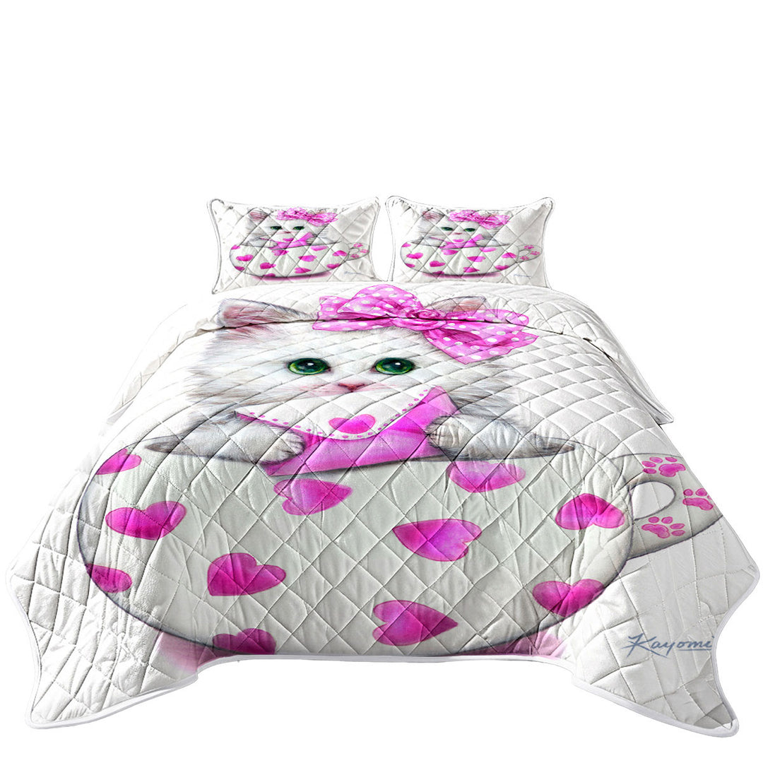Girly Cat Art Drawings the Hearts Cup Kitty Quilts