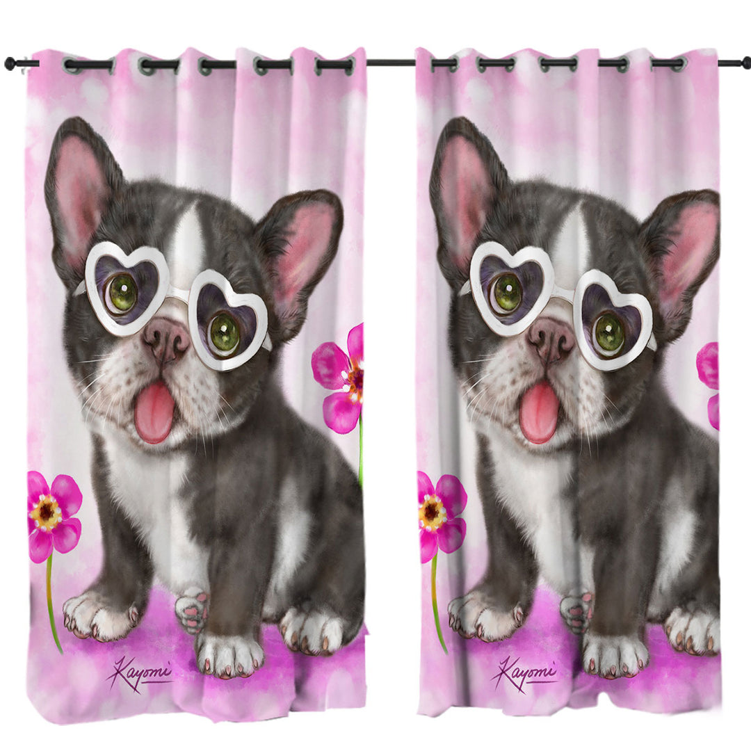 Girly Dog Design Cute French Bulldog Puppy Curtain