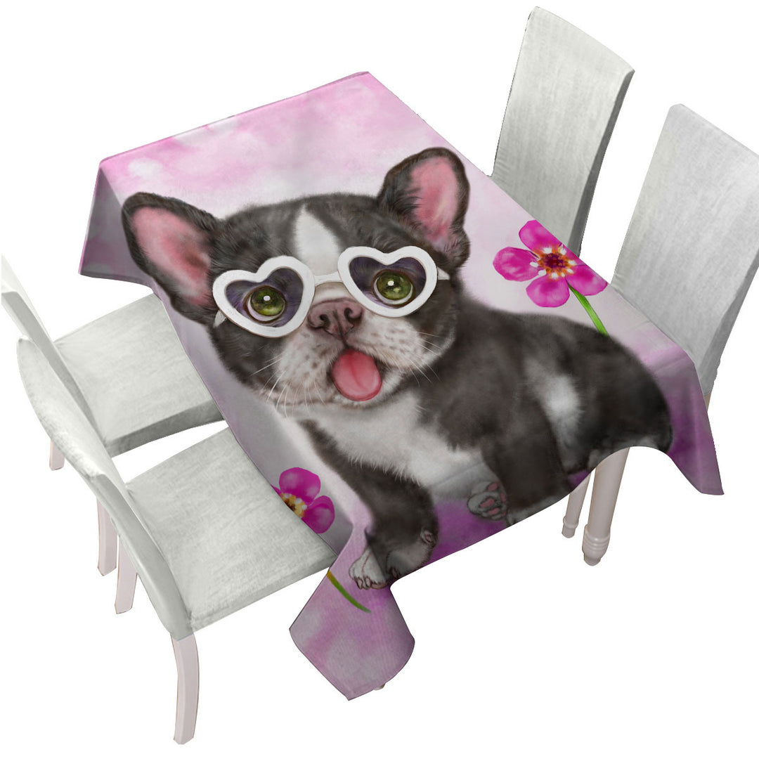 Girly Dog Design Cute French Bulldog Puppy Tablecloths
