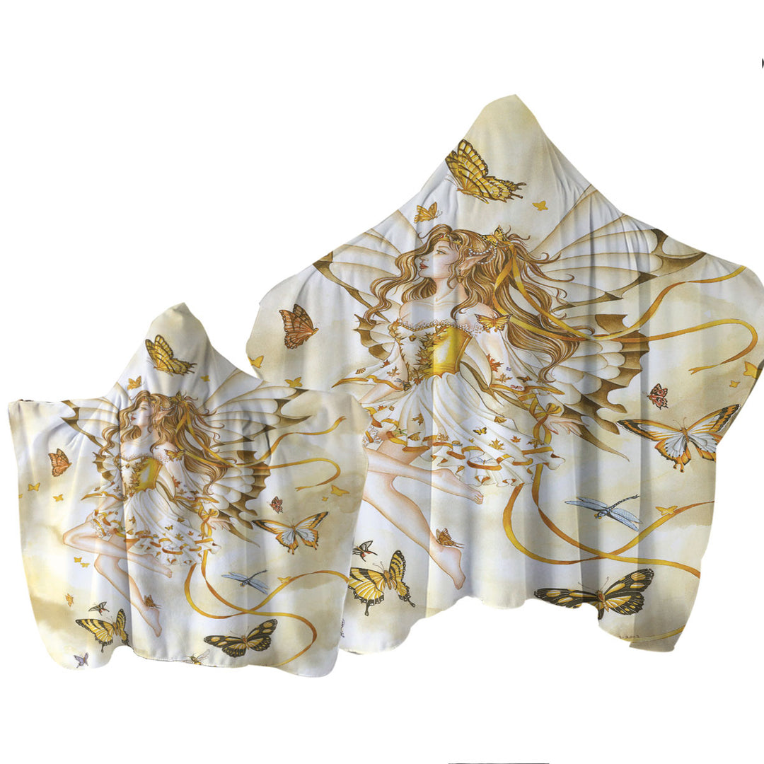 Girly Fantasy Art Rhapsody in Gold Butterfly Girl Hooded Beach Towel