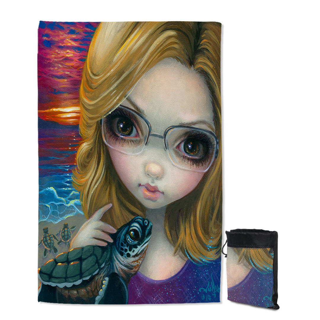 Glasses Travel Beach Towel Faces of Faery _237 Glasses Girl and Sunset Turtles 2