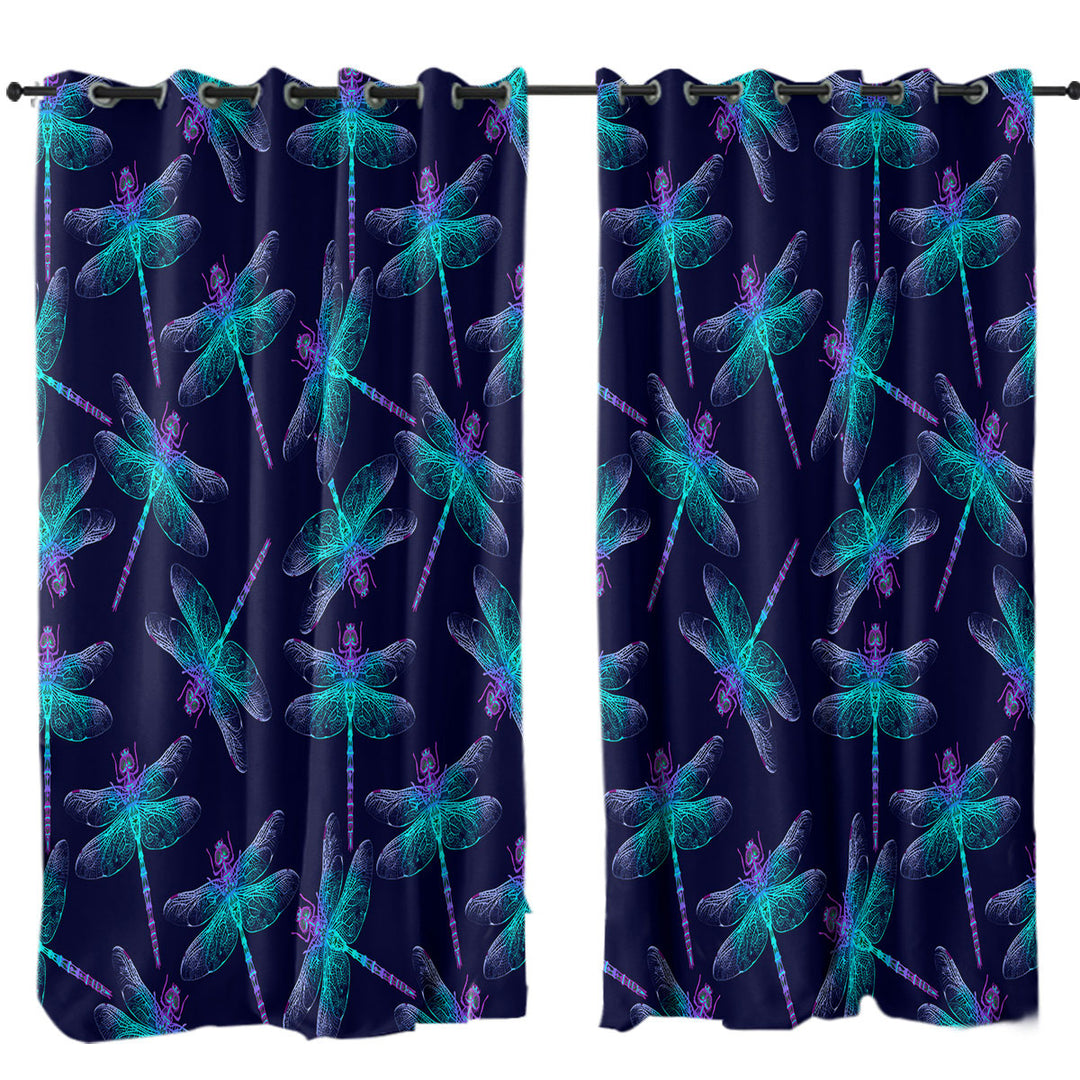 Glowing Purplish Dragonflies Drapes for Living Room