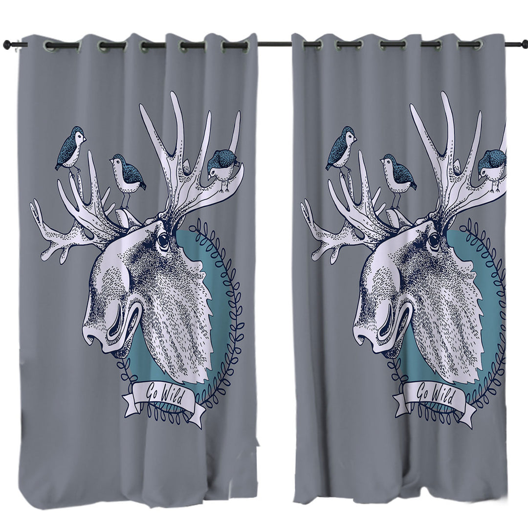 Go Wild Moose and Birds Drapes for Living Room