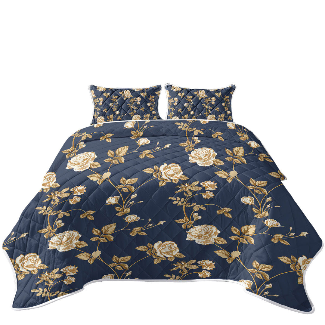 Gold Roses California King Quilt Sets