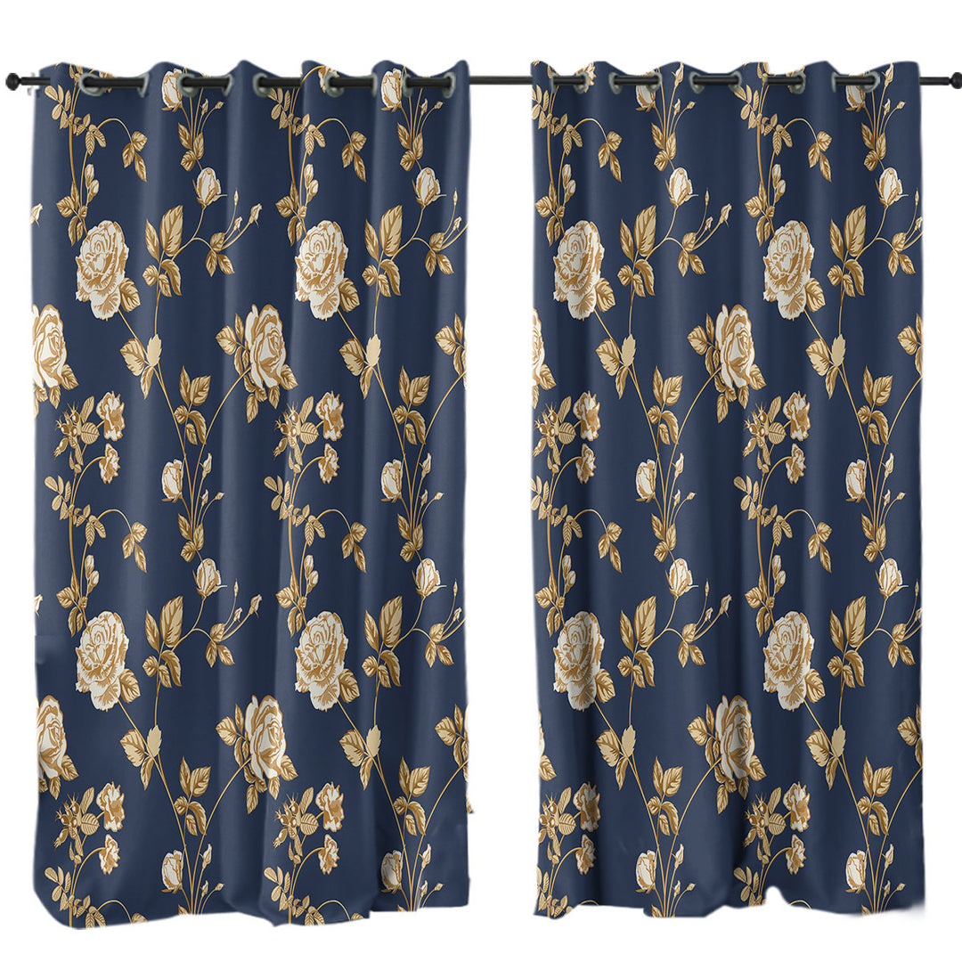 Gold Roses Curtains for Living Room