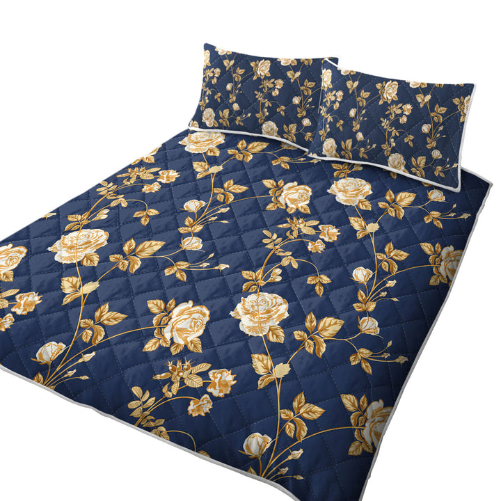 Gold Roses King Size Quilt Sets