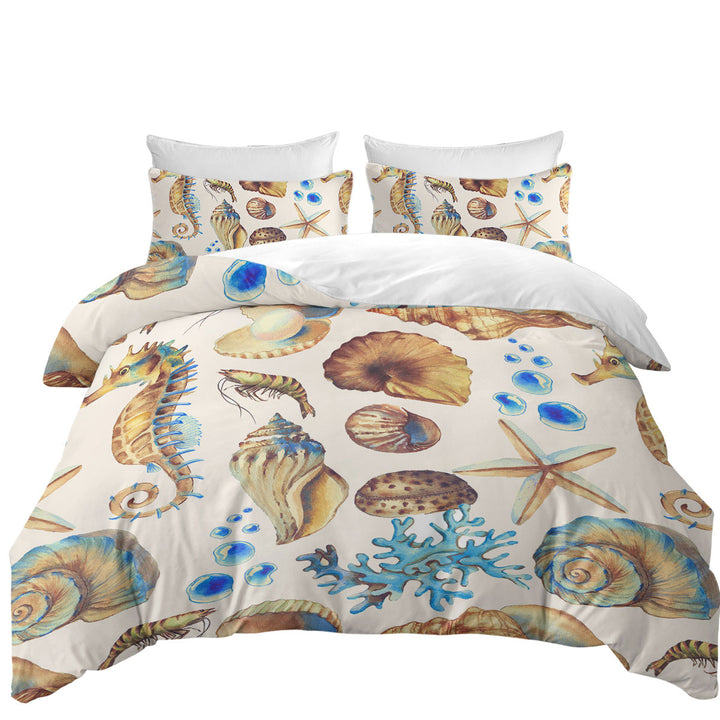 Golden Blue Seashells Good Duvet Covers