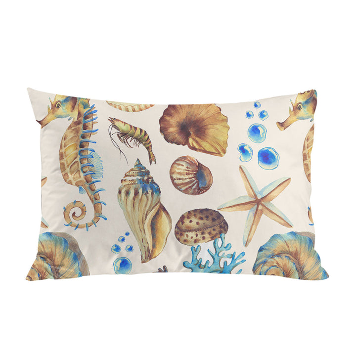 Golden Blue Seashells King Pillow Cases