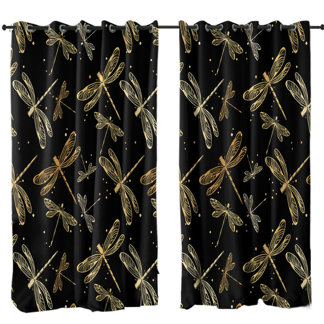 Golden Dragonflies Curtains