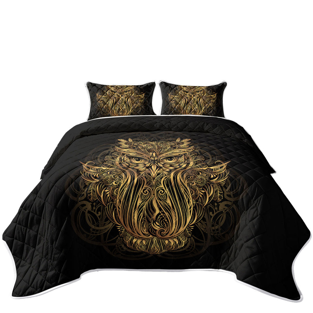 Golden Royal Owl King Size Quilt Sets