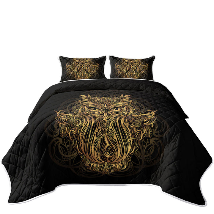 Golden Royal Owl King Size Quilt Sets