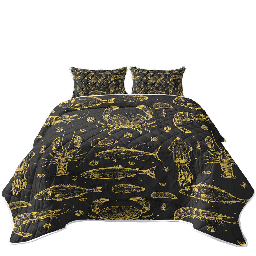 Golden Seafood Fish Crab and Squid Coverlet