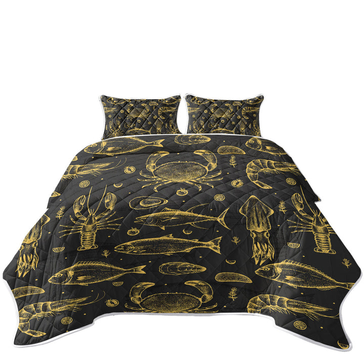 Golden Seafood Fish Crab and Squid Coverlet