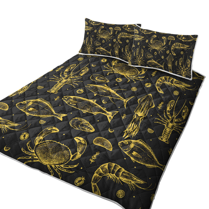 Golden Seafood Fish Crab and Squid Quilts