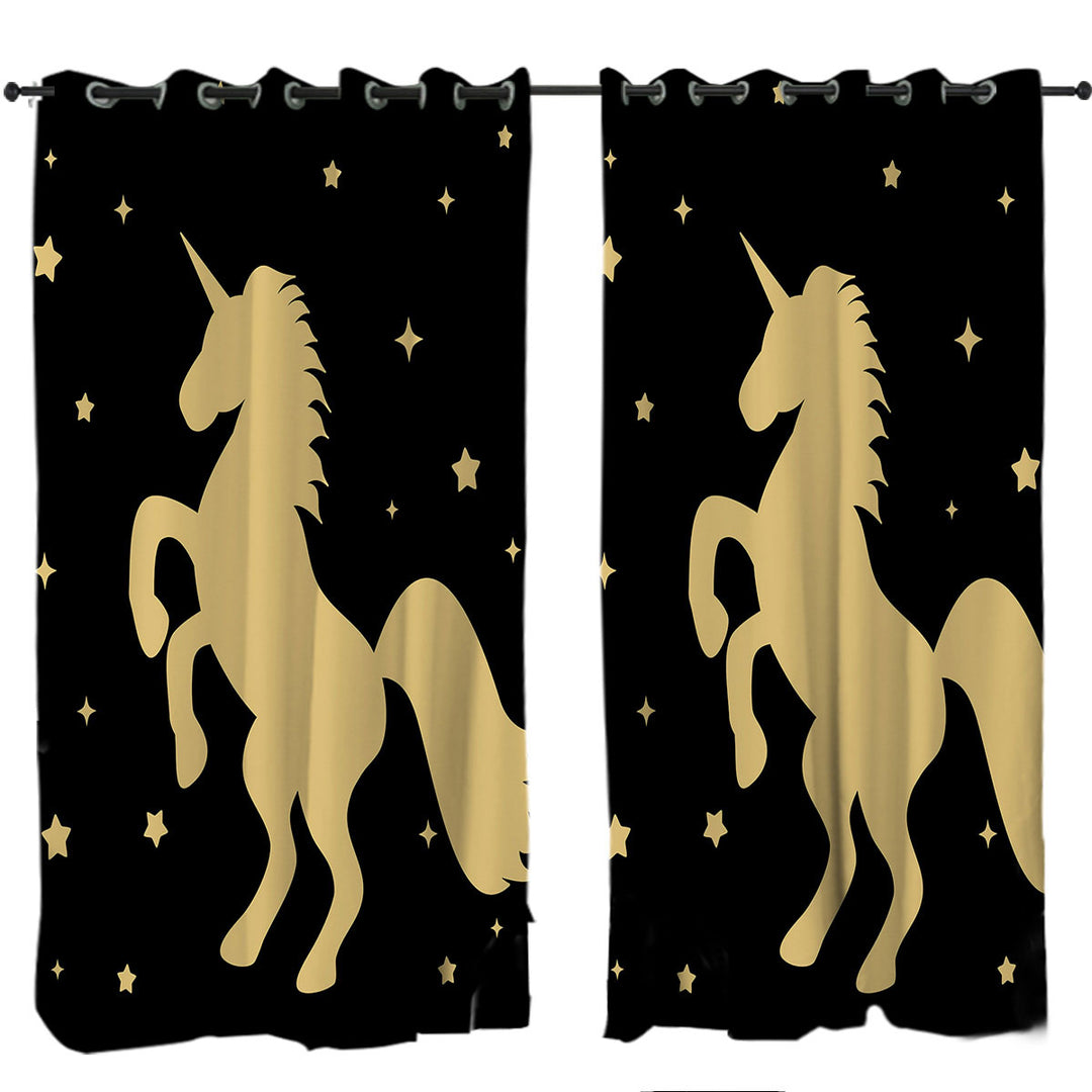 Golden Unicorn and Stars Drapes