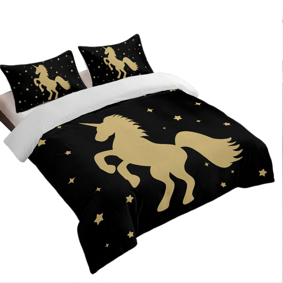 Golden Unicorn and Stars Duvet Covers