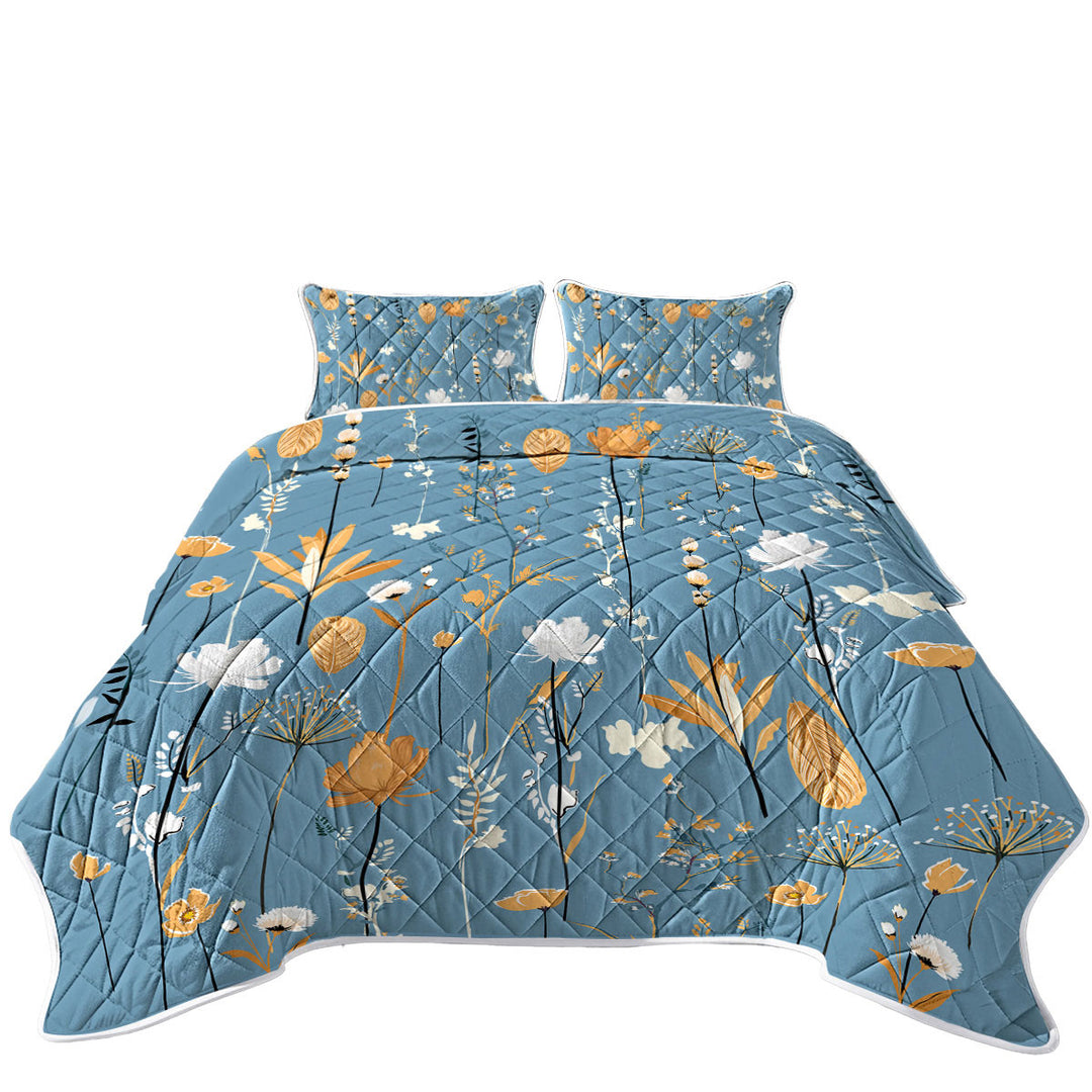 Golden White Flower Garden California King Quilt Sets